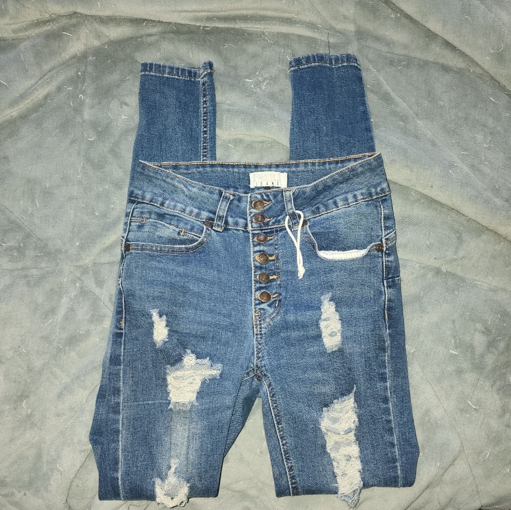 Distressed Blue Denim Shorts
